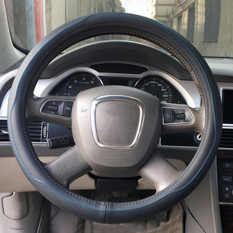 Universal Car Genuine Leather Double Needlework Steering Wheel Cover, Diameter: 38cm