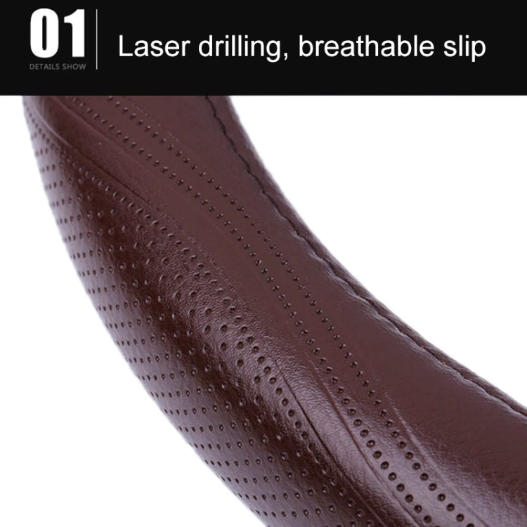 Universal Car Genuine Leather Pinhole Steering Wheel Cover, Diameter: 38cm