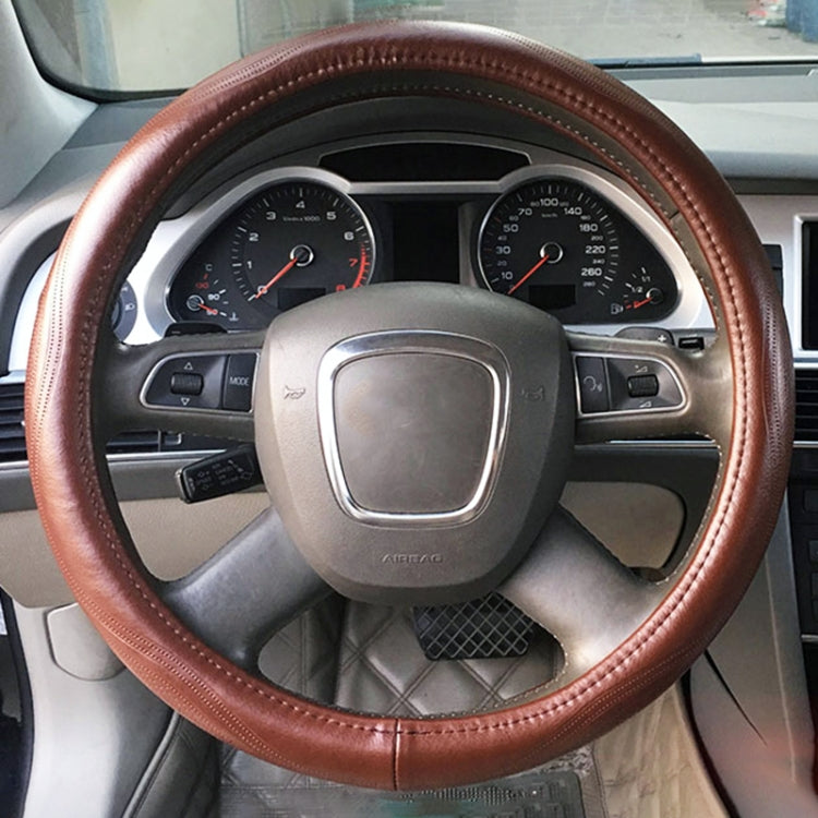 Universal Car Genuine Leather Pinhole Steering Wheel Cover, Diameter: 38cm