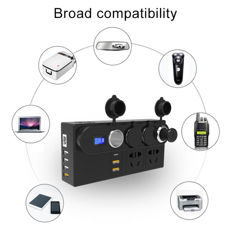 200W DC 12V/24V to AC 220V Car Multi-functional 7288 Correction Wave Power Inverter 6 USB Ports QC3.0 Fast Charger Adapter