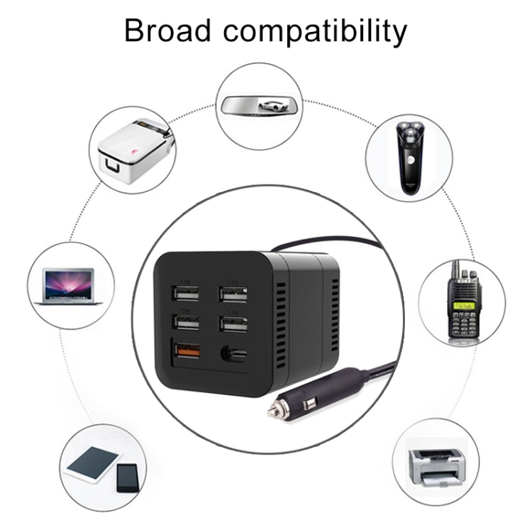 150W DC 12V-24V to AC 220V Car Multi-functional Correction Wave Power Inverter 5 USB Ports Charger Adapter