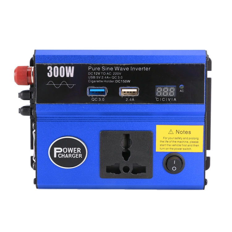 300W DC 12V to AC 220V Car Multi-functional Pure Sine Wave Power Inverter, Random Color Delivery