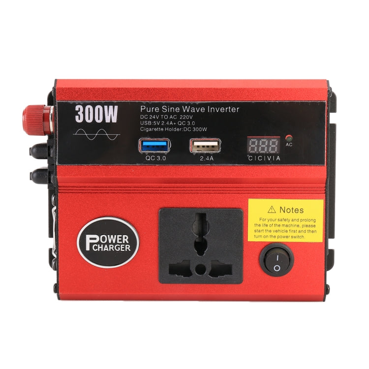 300W DC 24V to AC 220V Car Multi-functional Pure Sine Wave Power Inverter, Random Color Delivery