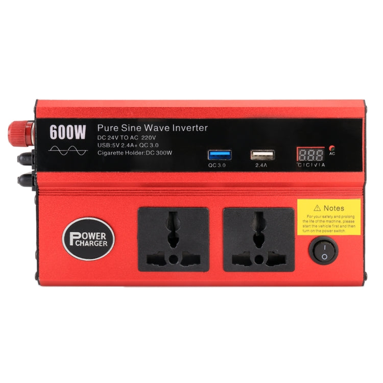 600W DC 24V to AC 220V Car Multi-functional Pure Sine Wave Power Inverter, Random Color Delivery