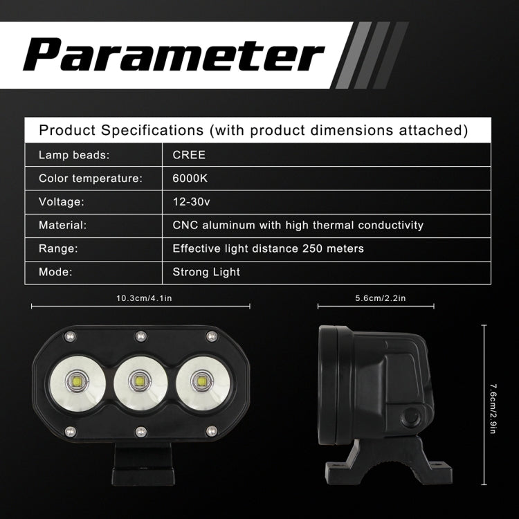 2 PCS 4 inch 25W 6000K 3000LM DC12-30V Motorcycles / Car / Ship LED Spotlight A Column Lights, Single Row 3LEDs
