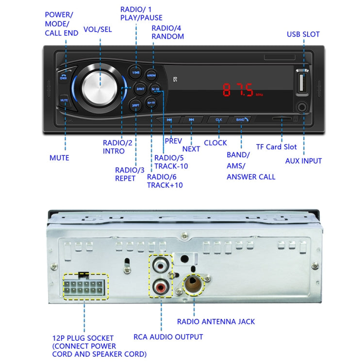 1028 Universal Car Radio Receiver MP3 Player, Support FM with Remote Control