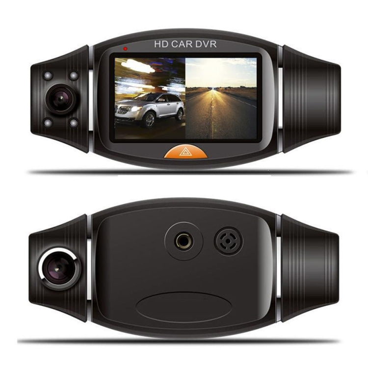 R310 2.7 inch Dual Lens Wide Angle Night Vision HD 720P Video Car DVR, Support TF Card (32GB Max) / Motion Detection / G-Sensor