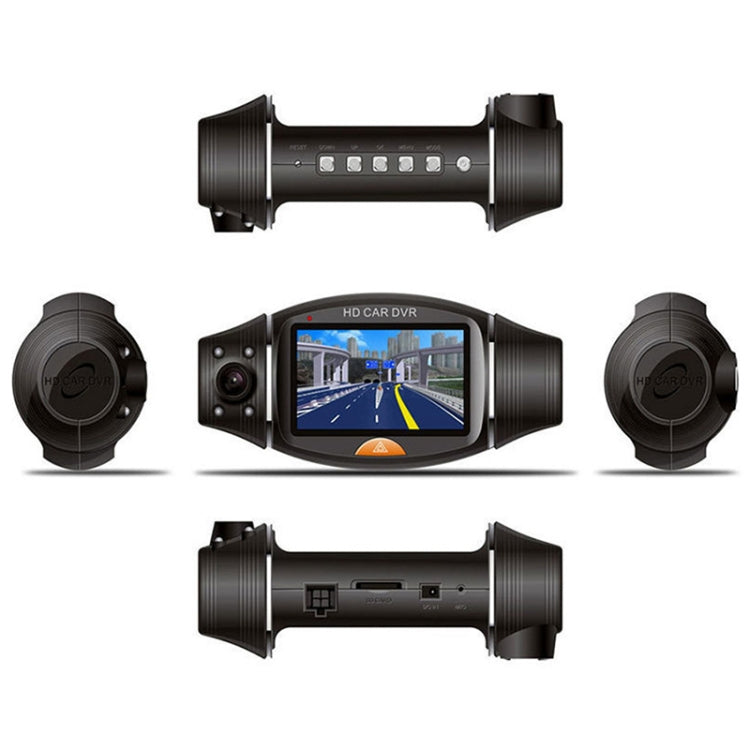 R310 2.7 inch Dual Lens Wide Angle Night Vision HD 720P Video Car DVR, Support TF Card (32GB Max) / Motion Detection / G-Sensor