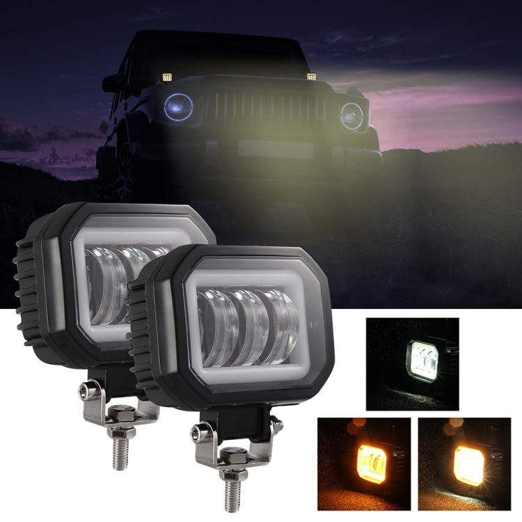 2 PCS Car 4 inch Square Spotlight Work Light with Angel Eyes