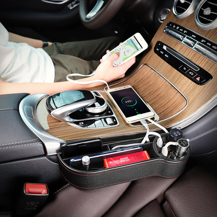 Car Multi-functional Console PU Leather Box Cigarette Lighter Charging Pocket Cup Holder Seat Gap Side Storage Box