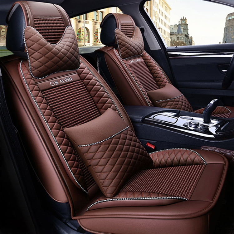 Car Leather Ice Silk Cushion Four Seasons Universal Seat Mat Set, Luxury Version