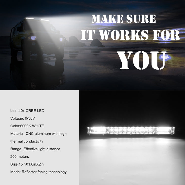 15 inch Two Rows DC9-30V 22W 6000K IP67 Car Truck Off-road Vehicle LED Work Lights Spot / Flood Light
