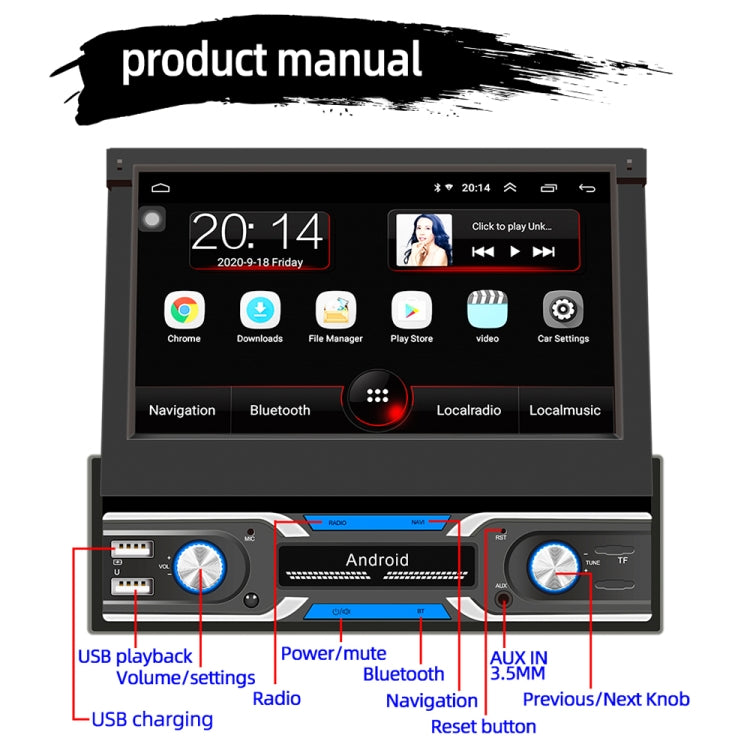 HD 7 inch Car Stretch Android Player GPS Navigation Bluetooth Stereo Radio, Support Mirror Link & FM & WIFI