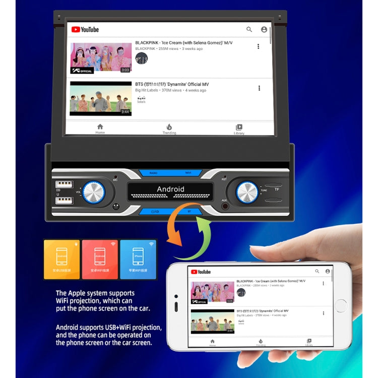 HD 7 inch Car Stretch Android Player GPS Navigation Bluetooth Stereo Radio, Support Mirror Link & FM & WIFI