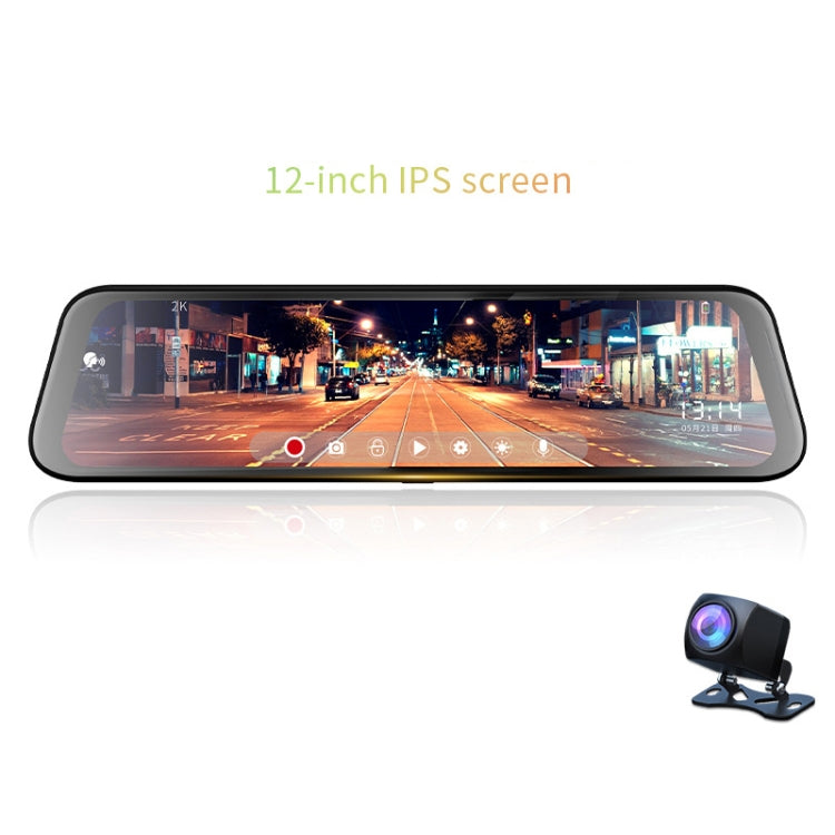 T90 12 inch 2K Rearview Mirror Driving Recorder Intelligent Voice Control Starlight Night Vision Front and Rear Dual-lens Reversing Images