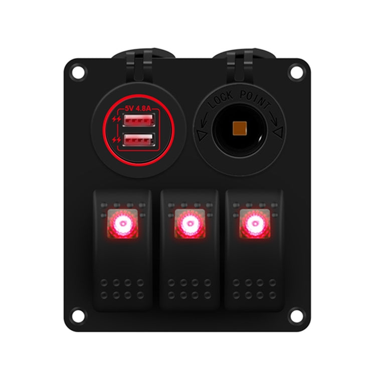 Multi-functional Combination Switch Panel 12V / 24V 3 Way Switches + Dual USB Charger for Car RV Marine Boat