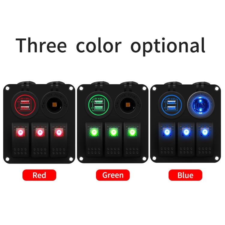 Multi-functional Combination Switch Panel 12V / 24V 3 Way Switches + Dual USB Charger for Car RV Marine Boat