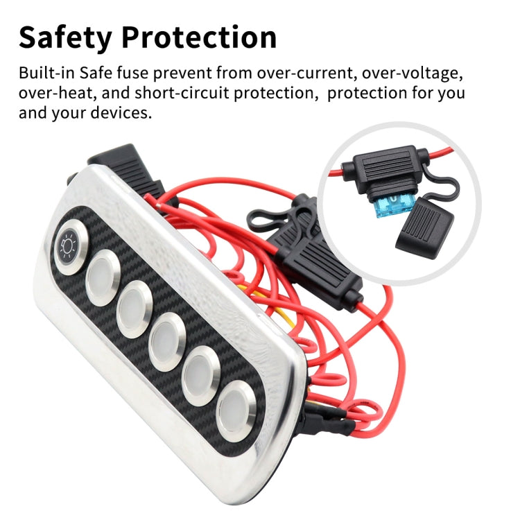 Yacht / RV Modified 6-position Button 12V 20A IP66 Carbon Fiber Panel Switch