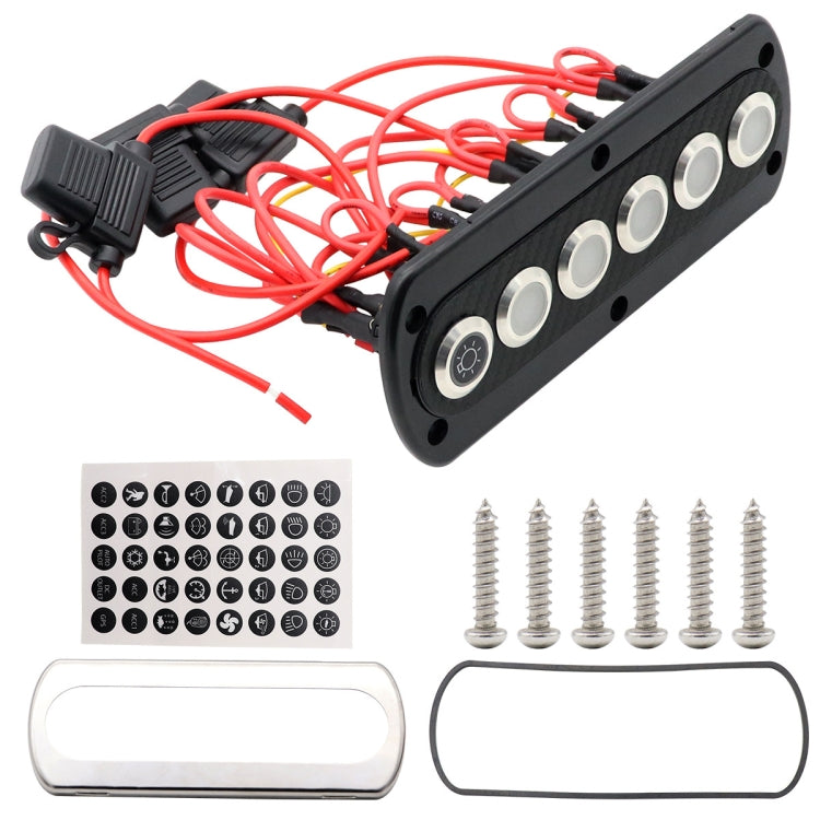 Yacht / RV Modified 6-position Button 12V 20A IP66 Carbon Fiber Panel Switch
