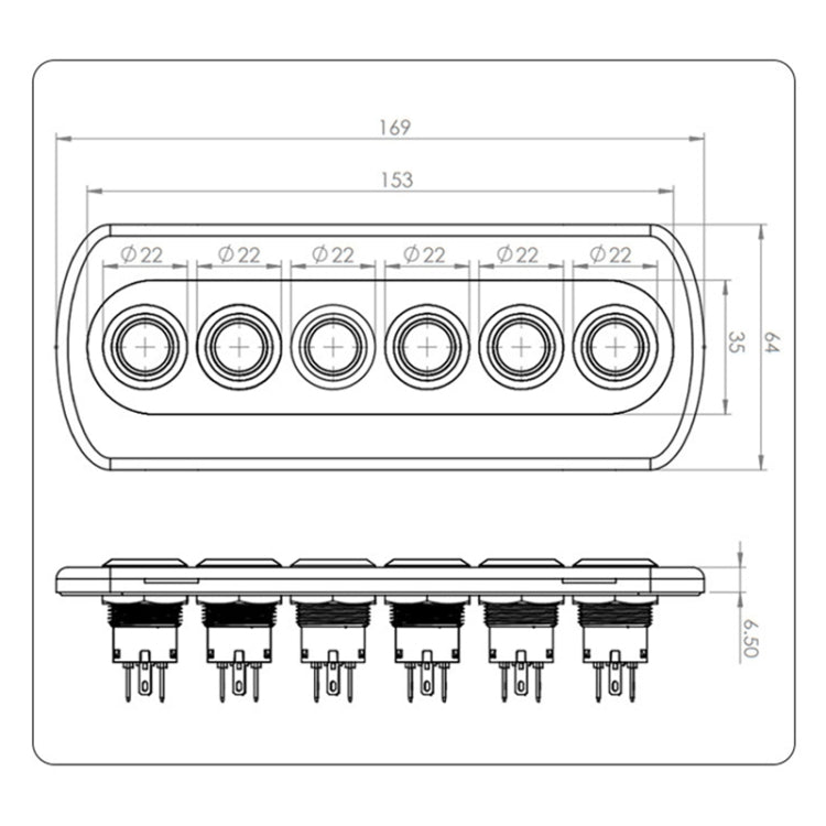 Yacht / RV Modified 6-position Button 12V 20A IP66 Carbon Fiber Panel Switch