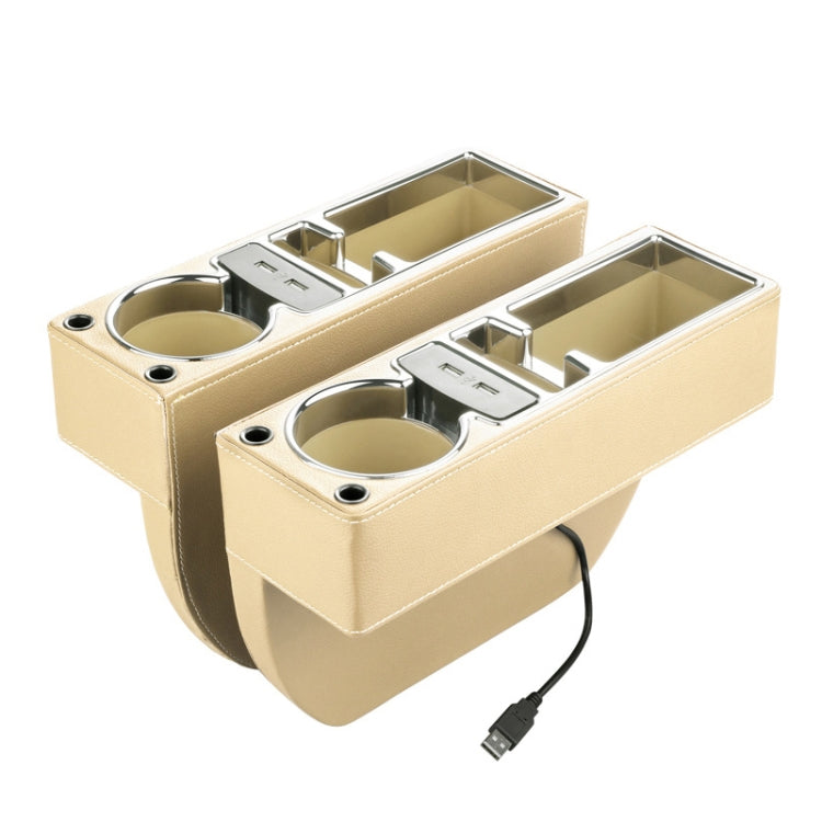 Car Multi-functional Dual USB Console PU Leather Box Cup Holder Seat Gap Side Storage Box