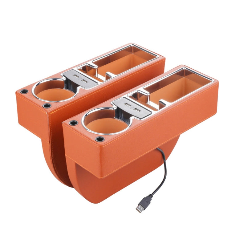 Car Multi-functional Dual USB Console PU Leather Box Cup Holder Seat Gap Side Storage Box