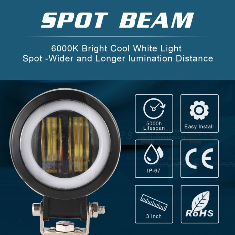 2 PCS 3 inch 27W 2500LM 6000K DC 10-80V IP68 Motorcycles Round Shape LED Spotlight Angel Eye Work Lights