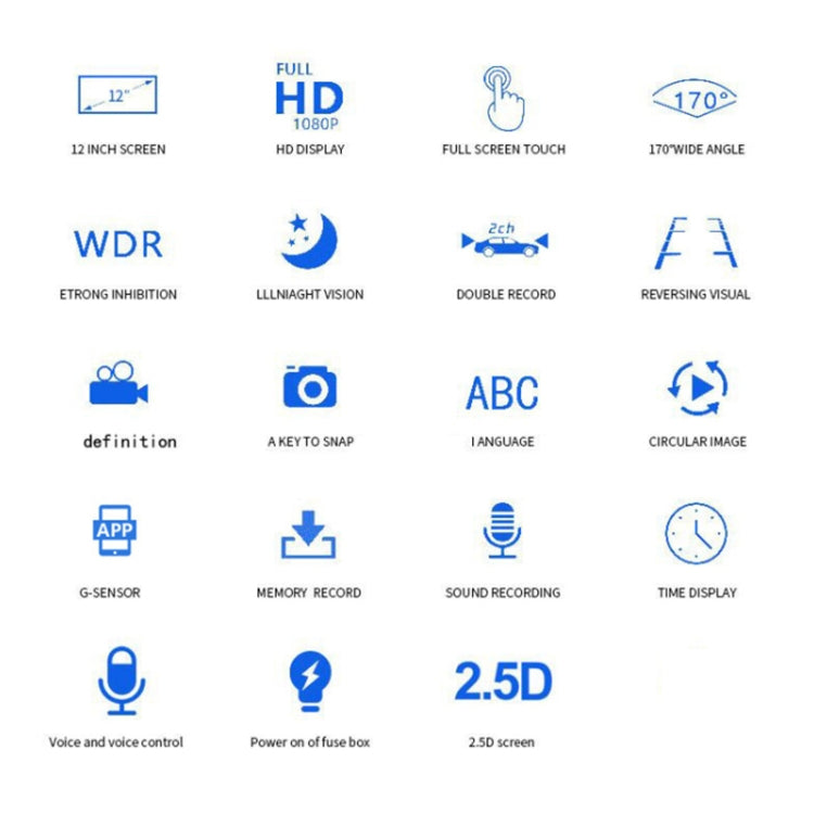 T60 12 inch Touch Screen 4K Car Rearview Mirror Driving Recorder DVR Support Phone Interconnection