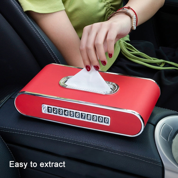 Car Dashboard Diamond Paper Towel Box with Temporary Parking Phone Number Card & Phone Holder