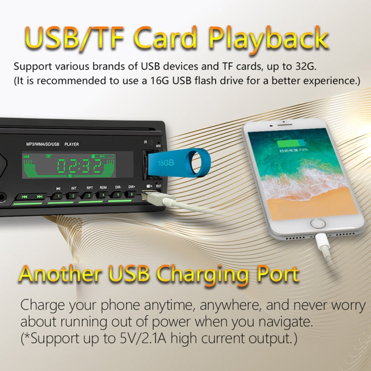 SWM503 Car Radio Receiver MP3 Player with Remote Control, Support FM & Bluetooth & USB & AUX & TF Card