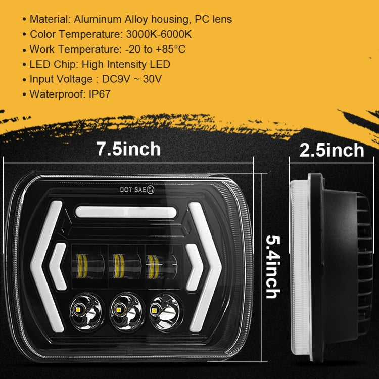 Car 7 inch Square DC9-30V LED Headlight Modification Accessories for Jeep Wrangler