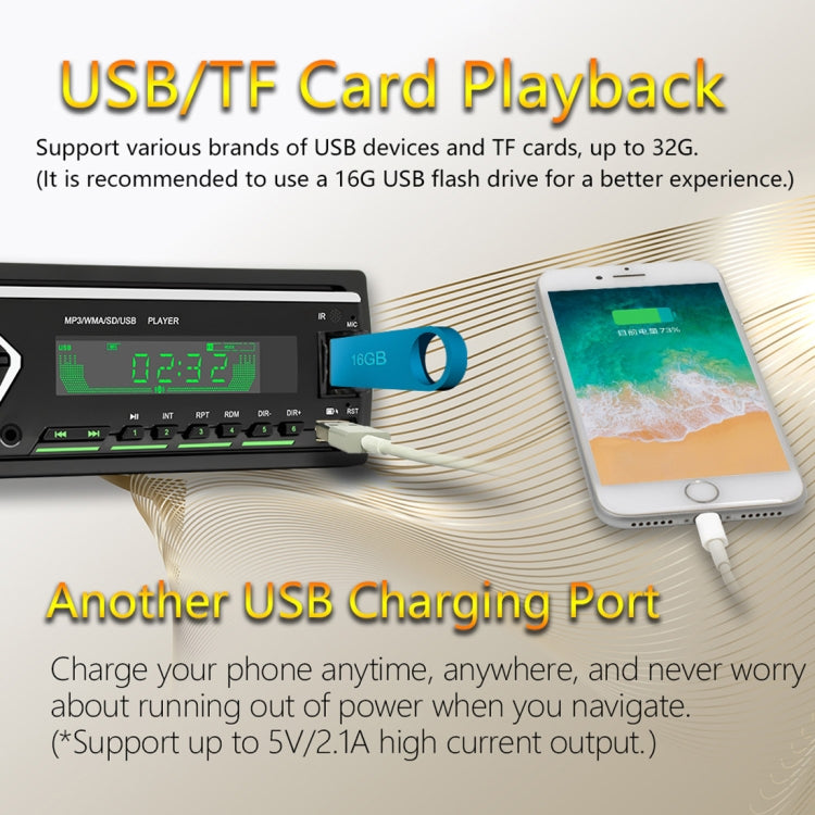 SWM505 Car Radio Receiver MP3 Player with Remote Control, Support FM & Bluetooth & USB & AUX & TF Card