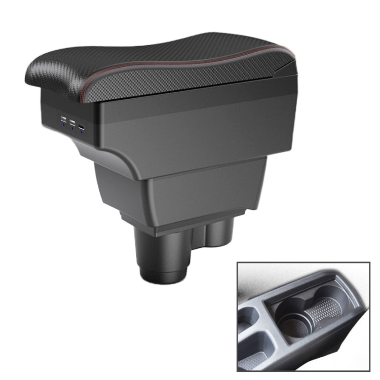 Car Center Armrest Box Curved Double Layer 7USB Carbon Fiber Leather Type for Renault Duster 2019