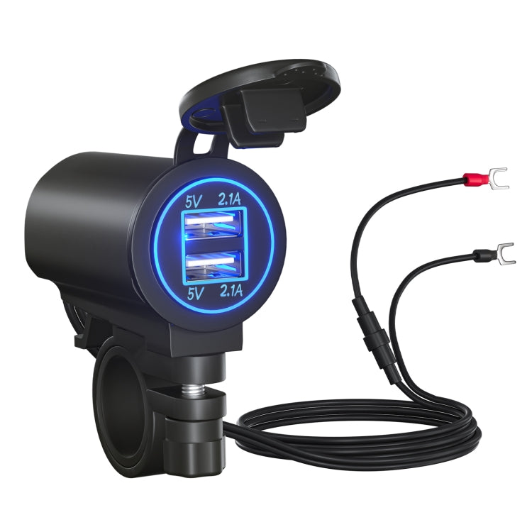 ZH-526I1 Car / Motorcycle 4.2A Dual USB Port Car Charger(Blue Light)