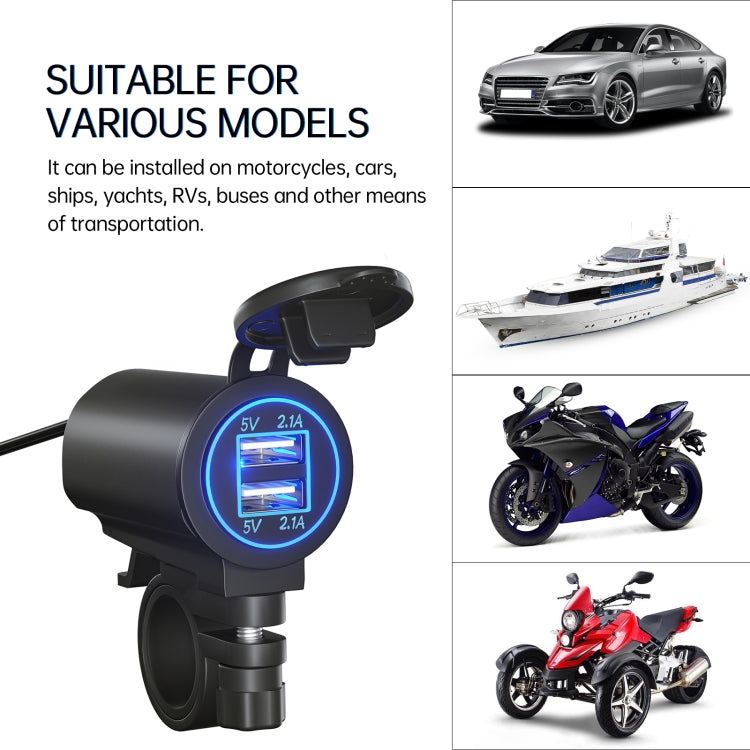ZH-526I1 Car / Motorcycle 4.2A Dual USB Port Car Charger(Blue Light)