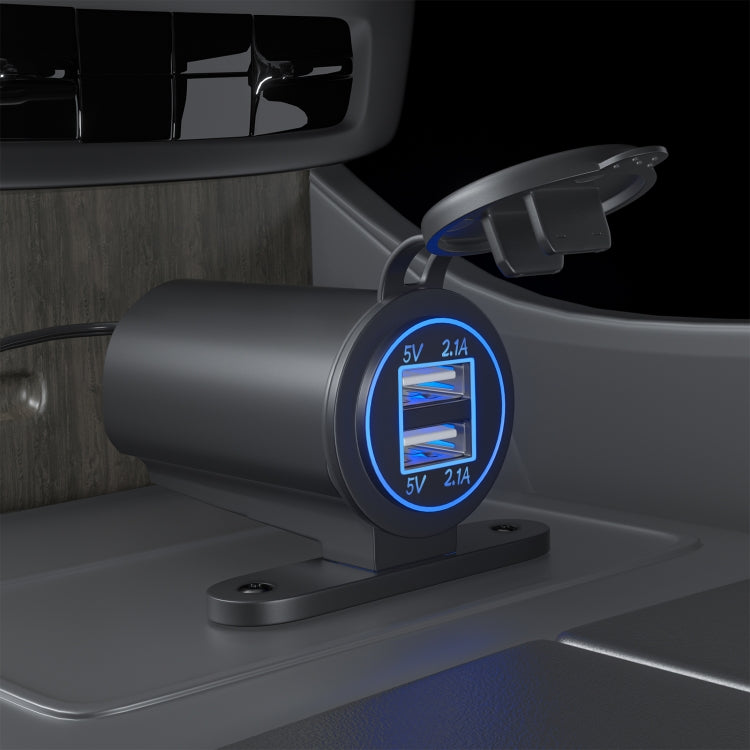 ZH-526I1 Car / Motorcycle 4.2A Dual USB Port Car Charger(Blue Light)