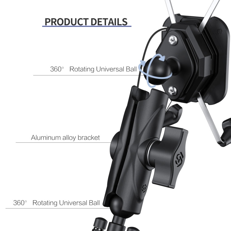 ZH-1558A2 Motorcycle Handlebar X-shape Aluminum Alloy Qi Wireless Charging Phone Holder