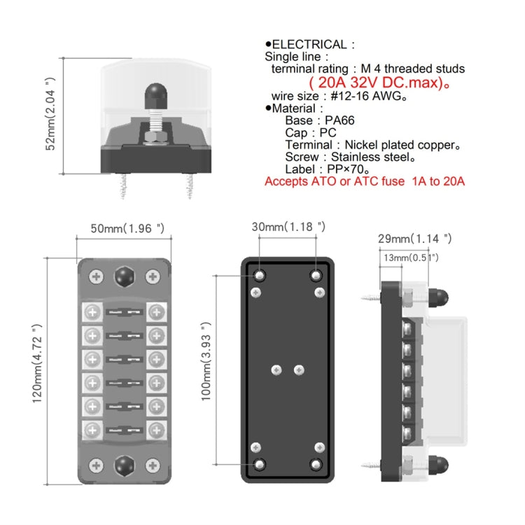 CS-979A1 FB1903 1 In 1 Out 6 Ways No Distinction Positive Negative Fuse Box without Fuse for Auto Car Truck Boat