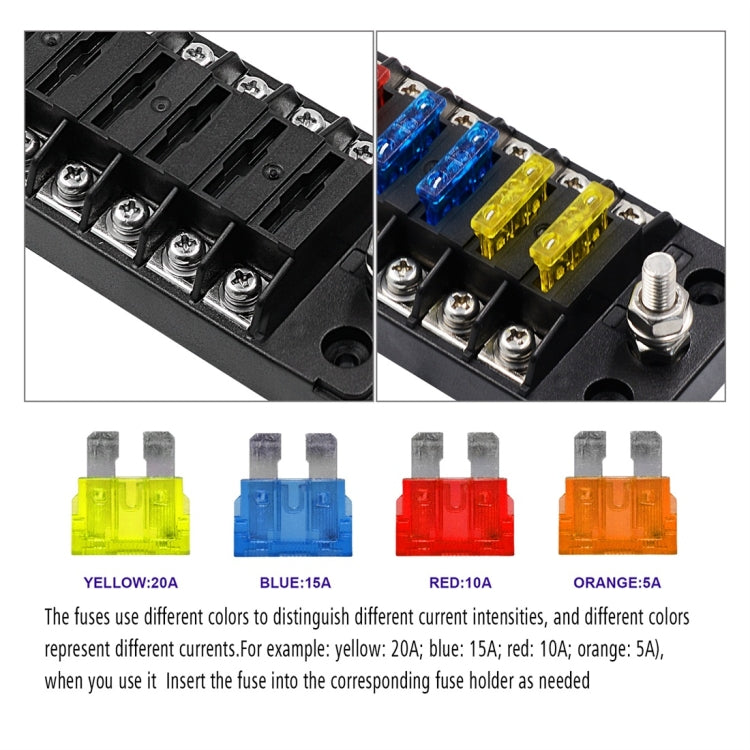 ZH-978A1 FB1901 1 In 6 Out 6 Ways Independent Positive Negative Fuse Box with 12 Fuses for Auto Car Truck Boat