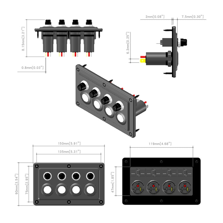 CS-976A1 12-24V 4 Way Switches Single Touch Switch Panel for Car RV Boat Yacht