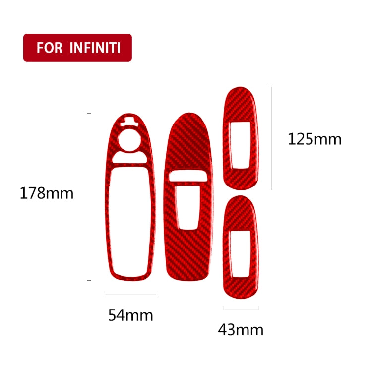 Car Carbon Fiber A Style Window Glass Lift Panel Decorative Sticker for Infiniti Q50 2014-2020, Left Drive (Red)