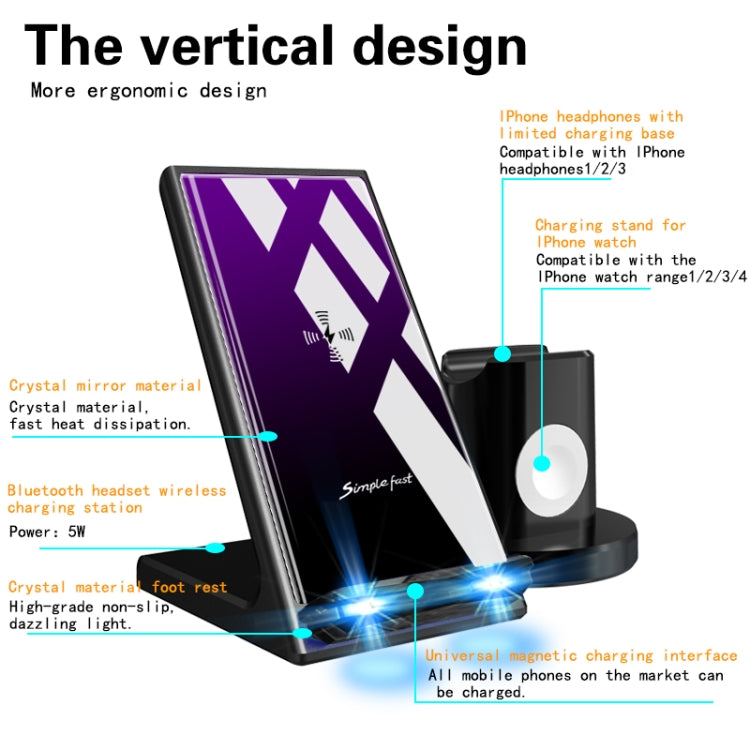 A9 10W 6 In 1 Multi-function Split Design Car Fast Charging Induction Wireless Charger(Black)