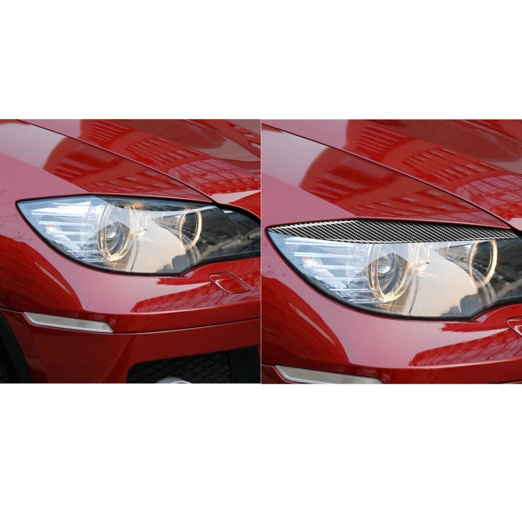 2 PCS / Set Carbon Fiber Car Lamp Eyebrow Decorative Sticker for BMW E71/X6 2008-2014, Drop Glue Version