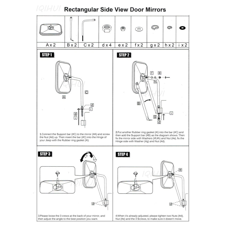 2 PCS Car Door Off Side View Mirror Rectangular Reversing Mirrors for Jeep Wrangler JL / JK 2007-2017