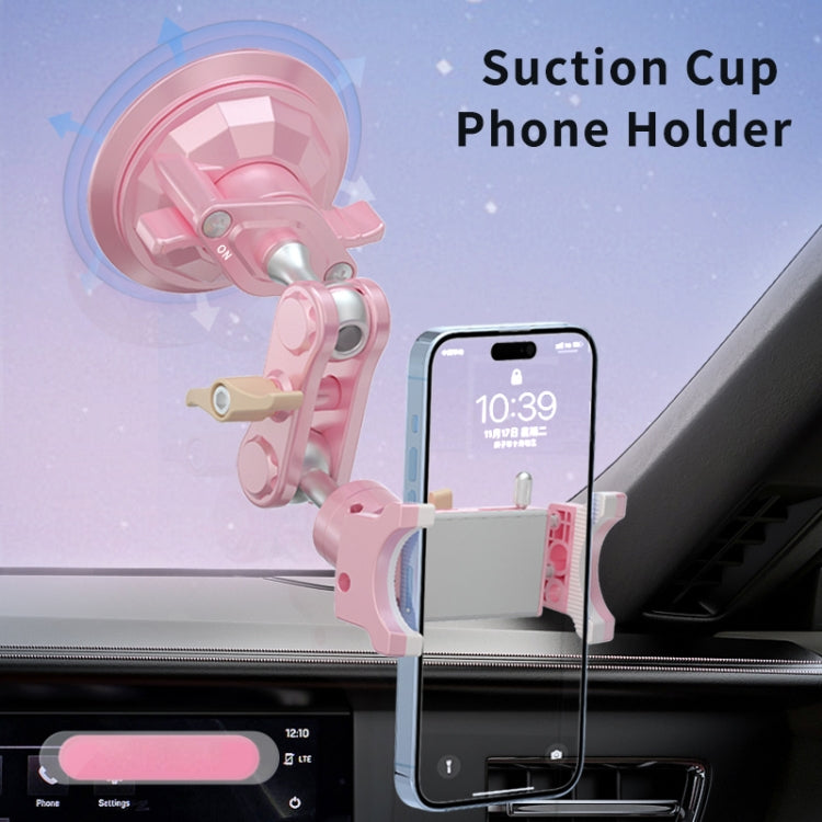 UBA-PINK01B Universal Hand Car Mobile Phone Suction Cup Bracket with Remote Control(Pink)