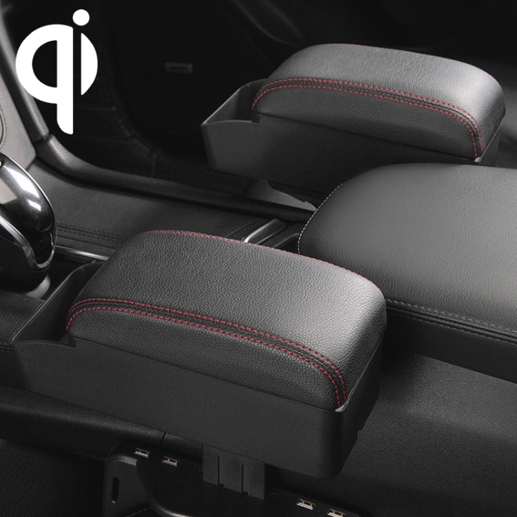 1 Pair Car Qi Standard Wireless Charger PU Leather Wrapped Armrest Box Cushion with Storage Box