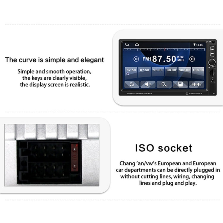 8011B 7 inch 1080P Universal Car Radio Receiver MP5 Player, Support FM & Bluetooth & TF Card with Remote Control