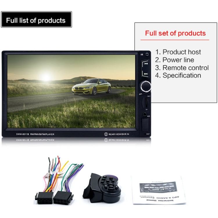 8011B 7 inch 1080P Universal Car Radio Receiver MP5 Player, Support FM & Bluetooth & TF Card with Remote Control