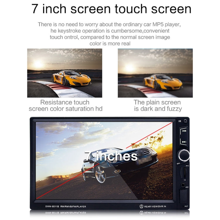 8011B 7 inch 1080P Universal Car Radio Receiver MP5 Player, Support FM & Bluetooth & TF Card with Remote Control