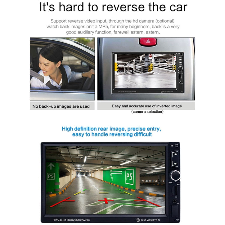 8011B 7 inch 1080P Universal Car Radio Receiver MP5 Player, Support FM & Bluetooth & TF Card with Remote Control